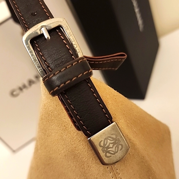 SOLD Rare! LOEWE Anagram Saddle Bag Shoulder Hand Bag Leather Suede Beige Brown - Picture 6 of 16